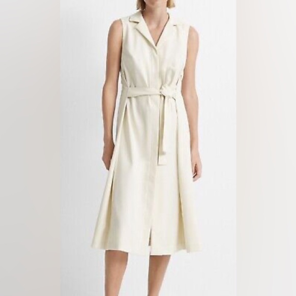 Club Monaco Cream Half Belted Dress - Sleeveless Shirt Dress